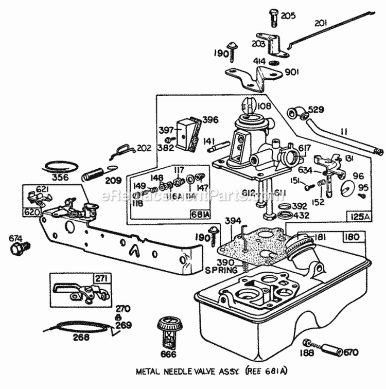 Carb Assy(Metalneedlevalve) Diagram and Parts List for 094908-0164-99  Briggs and Stratton Engine